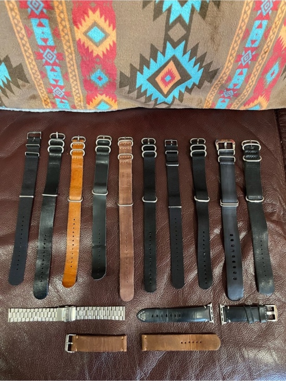 Men's Leather and Nylon Watch Strap Set - Black and Brown